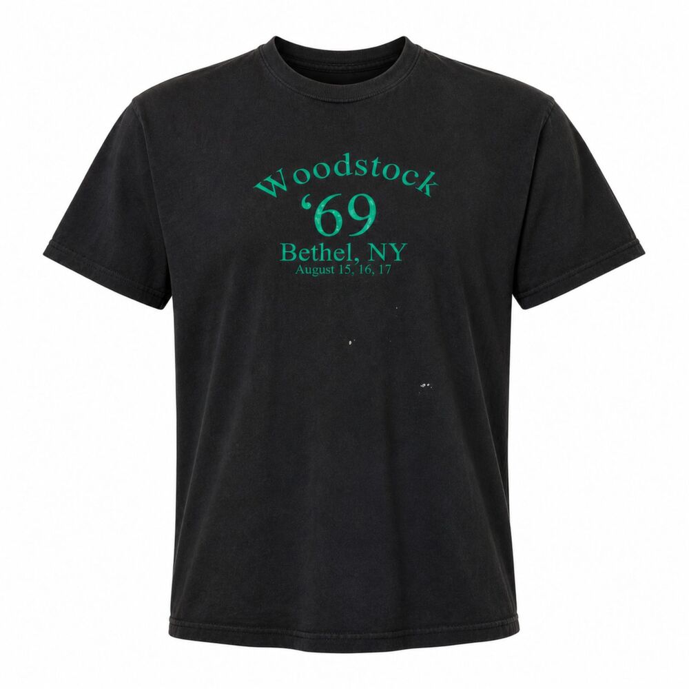 Vintage Woodstock 1969 T Shirt Black Green Single Stitch Bethel NY August
